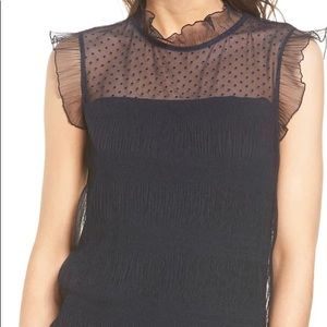 Ruffle mock neck mesh blouse